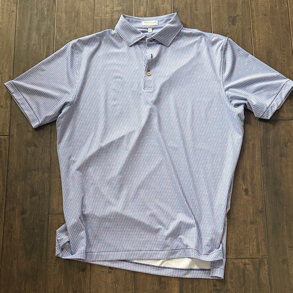 Peter Millar Golf Polo Men’s L Blue Pattern Performance Stretch
